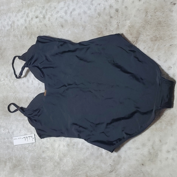 Nicole Miller Black Control Top Ruching Peak Openings Full Swimsuit One Piece M - Picture 7 of 7